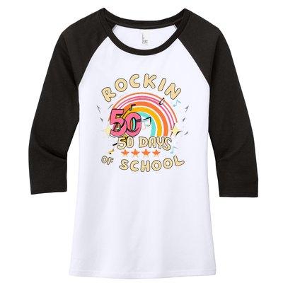 Rockin 50 Days of School 50th Day of School  Women's Tri-Blend 3/4-Sleeve Raglan Shirt