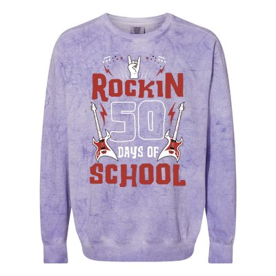 Rockin 50 Days Of School 50th Day Of School 50 Days Smarter Colorblast Crewneck Sweatshirt