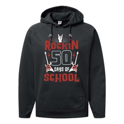 Rockin 50 Days Of School 50th Day Of School 50 Days Smarter Performance Fleece Hoodie