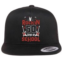 Rockin 50 Days Of School 50th Day Of School 50 Days Smarter Flat Bill Trucker Hat