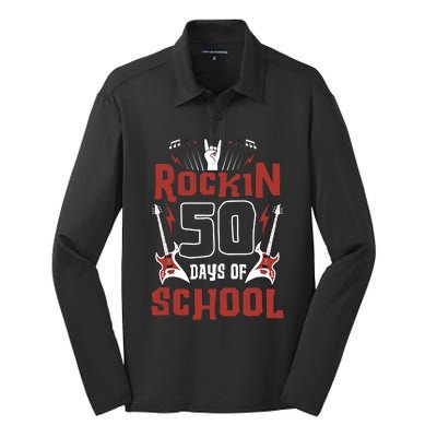 Rockin 50 Days Of School 50th Day Of School 50 Days Smarter Silk Touch Performance Long Sleeve Polo