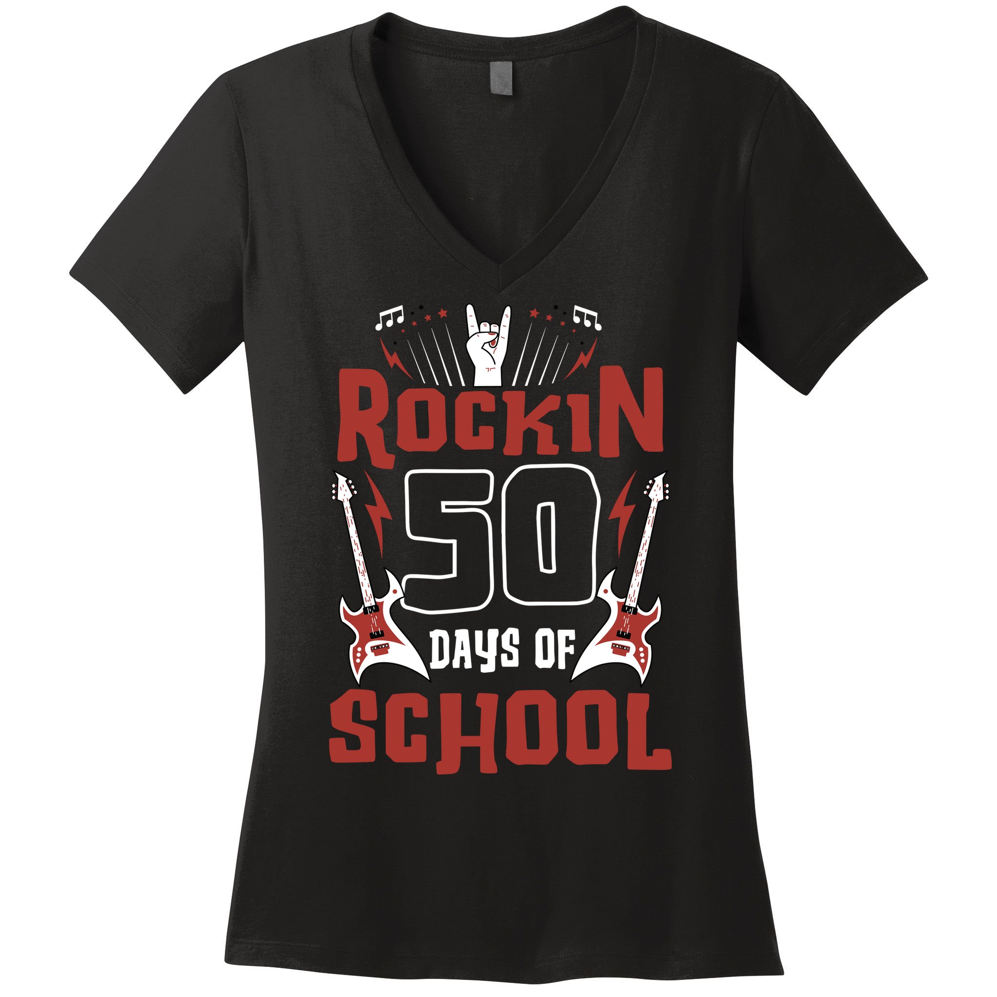 Rockin 50 Days Of School 50th Day Of School 50 Days Smarter Women's V-Neck T-Shirt
