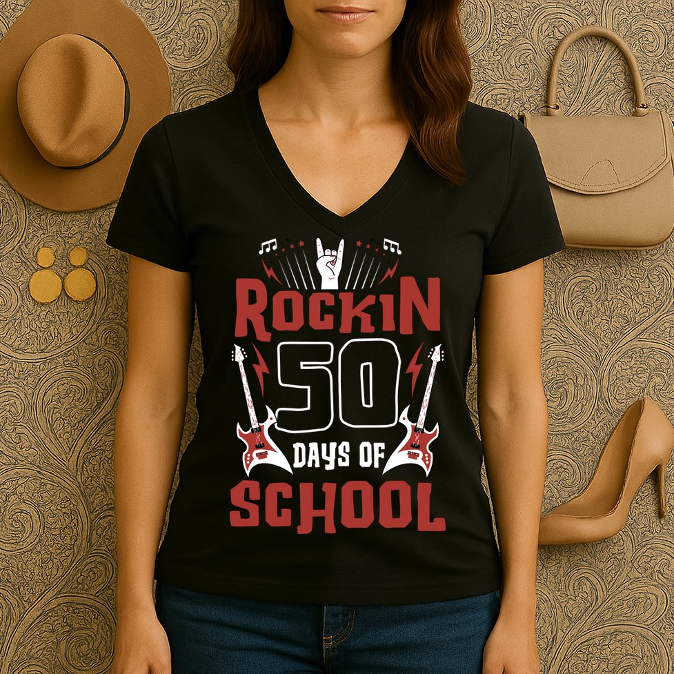 Rockin 50 Days Of School 50th Day Of School 50 Days Smarter Women's V-Neck T-Shirt