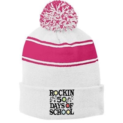 Rockin' 50th Day Celebration School Milestone Stripe Pom Pom Beanie