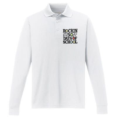 Rockin' 50th Day Celebration School Milestone Performance Long Sleeve Polo