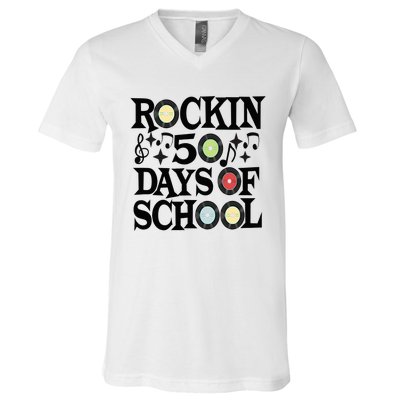 Rockin' 50th Day Celebration School Milestone V-Neck T-Shirt