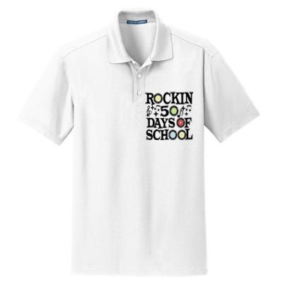 Rockin' 50th Day Celebration School Milestone Dry Zone Grid Polo