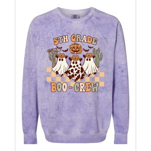 Retro 5th Grade Boo Crew Ghost Cowboy Hat Teacher Halloween Colorblast Crewneck Sweatshirt