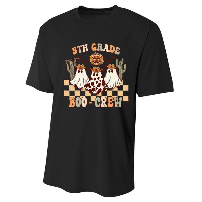 Retro 5th Grade Boo Crew Ghost Cowboy Hat Teacher Halloween Performance Sprint T-Shirt