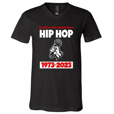 Retro 50 Years Hip Hop 50th Anniversary Mic Gift V-Neck T-Shirt