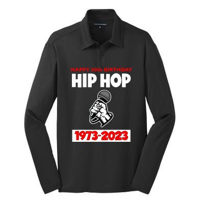 Retro 50 Years Hip Hop 50th Anniversary Mic Gift Silk Touch Performance Long Sleeve Polo