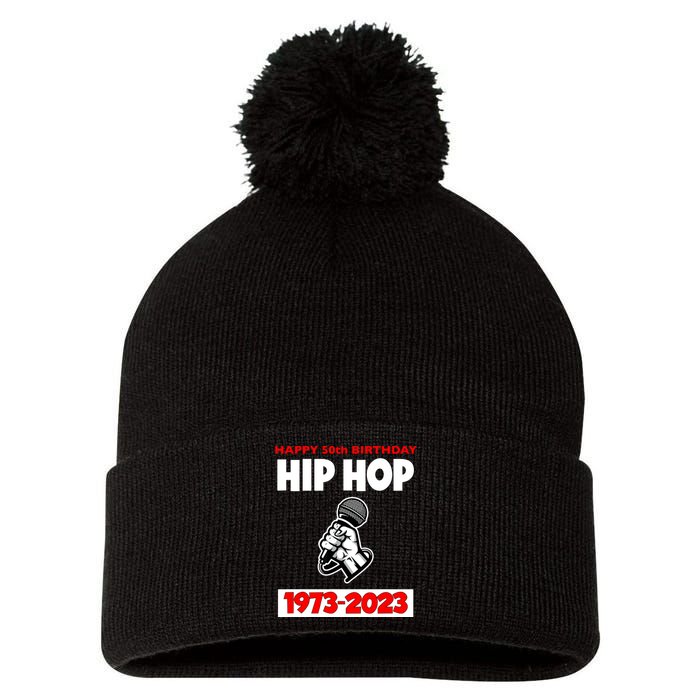 Retro 50 Years Hip Hop 50th Anniversary Mic Gift Pom Pom 12in Knit Beanie