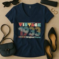 Retro 60s 70s Style Vintage 1933 Original Parts 90th Birthday Women's V-Neck T-Shirt