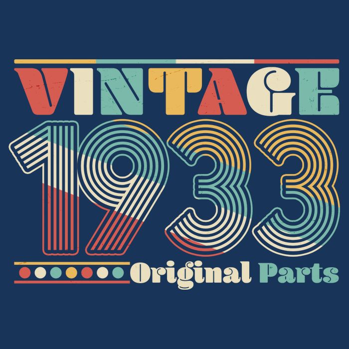 Retro 60s 70s Style Vintage 1933 Original Parts 90th Birthday Women's V-Neck T-Shirt