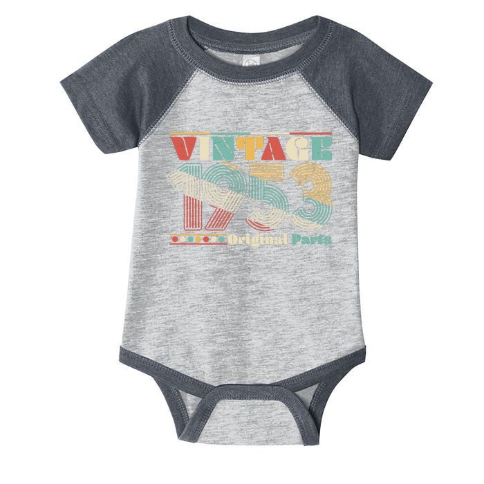 Retro 60s 70s Style Vintage 1953 Original Parts 70th Birthday Infant Baby Jersey Bodysuit