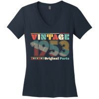 Retro 60s 70s Style Vintage 1953 Original Parts 70th Birthday Women's V-Neck T-Shirt