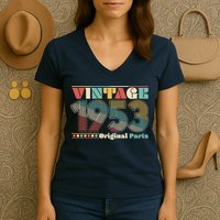 Retro 60s 70s Style Vintage 1953 Original Parts 70th Birthday Women's V-Neck T-Shirt