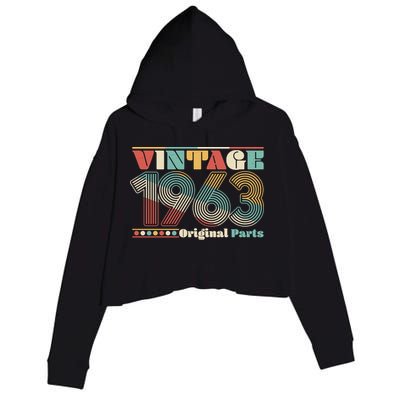 Retro 60s 70s Style Vintage 1963 Original Parts 60th Birthday Crop Fleece Hoodie
