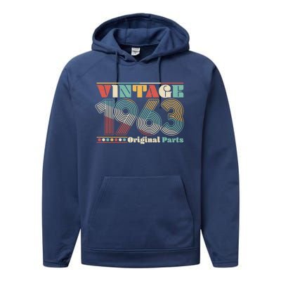 Retro 60s 70s Style Vintage 1963 Original Parts 60th Birthday Performance Fleece Hoodie