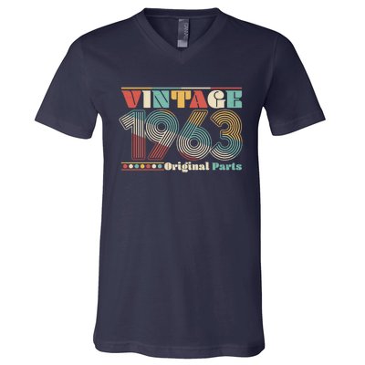 Retro 60s 70s Style Vintage 1963 Original Parts 60th Birthday V-Neck T-Shirt