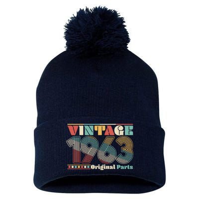 Retro 60s 70s Style Vintage 1963 Original Parts 60th Birthday Pom Pom 12in Knit Beanie