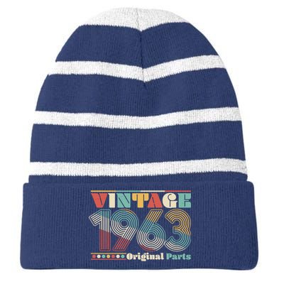 Retro 60s 70s Style Vintage 1963 Original Parts 60th Birthday Striped Beanie with Solid Band