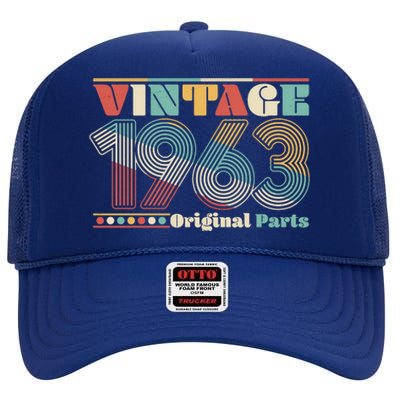 Retro 60s 70s Style Vintage 1963 Original Parts 60th Birthday High Crown Mesh Back Trucker Hat