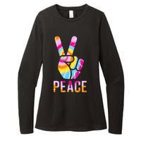 Retro 60’s 70’s Tie Dye Peace V Hand Sign Hippie Graphic Womens CVC Long Sleeve Shirt