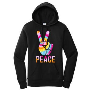 Retro 60’s 70’s Tie Dye Peace V Hand Sign Hippie Graphic Women's Pullover Hoodie