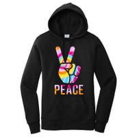 Retro 60’s 70’s Tie Dye Peace V Hand Sign Hippie Graphic Women's Pullover Hoodie