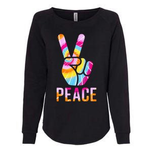 Retro 60’s 70’s Tie Dye Peace V Hand Sign Hippie Graphic Womens California Wash Sweatshirt