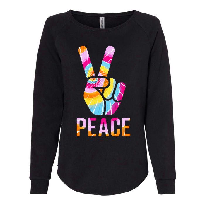 Retro 60’s 70’s Tie Dye Peace V Hand Sign Hippie Graphic Womens California Wash Sweatshirt