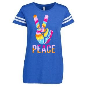 Retro 60’s 70’s Tie Dye Peace V Hand Sign Hippie Graphic Enza Ladies Jersey Football T-Shirt