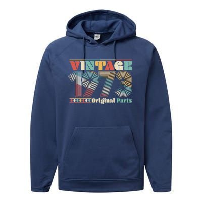 Retro 60s 70s Style Vintage 1973 Original Parts 50th Birthday Performance Fleece Hoodie