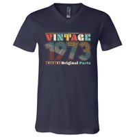 Retro 60s 70s Style Vintage 1973 Original Parts 50th Birthday V-Neck T-Shirt