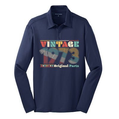 Retro 60s 70s Style Vintage 1973 Original Parts 50th Birthday Silk Touch Performance Long Sleeve Polo