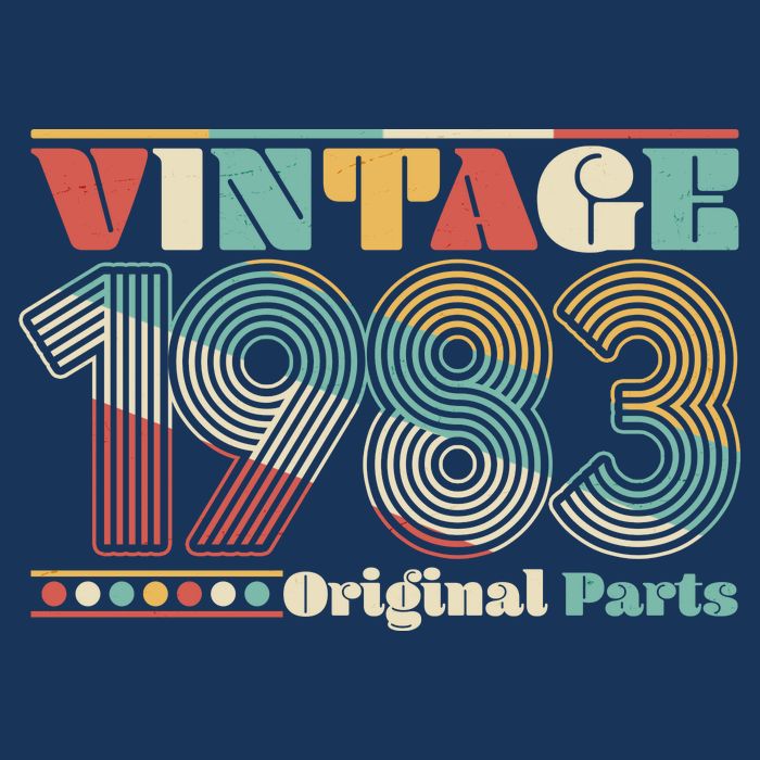 Retro 60s 70s Style Vintage 1983 Original Parts 40th Birthday Button