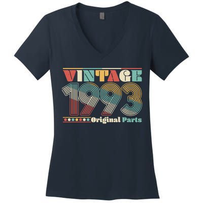 Retro 60s 70s Style Vintage 1993 Original Parts 30th Birthday Women's V-Neck T-Shirt