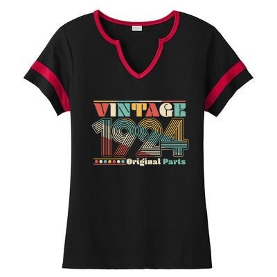 Retro 60s 70s Style Vintage 1924 Original Parts 100th Birthday Ladies Halftime Notch Neck Tee