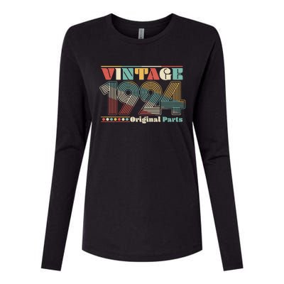 Retro 60s 70s Style Vintage 1924 Original Parts 100th Birthday Womens Cotton Relaxed Long Sleeve T-Shirt