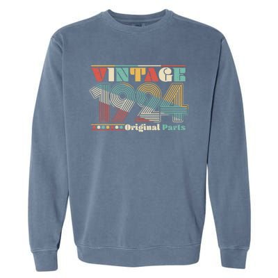 Retro 60s 70s Style Vintage 1924 Original Parts 100th Birthday Garment-Dyed Sweatshirt