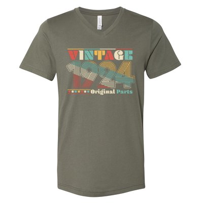 Retro 60s 70s Style Vintage 1924 Original Parts 100th Birthday V-Neck T-Shirt