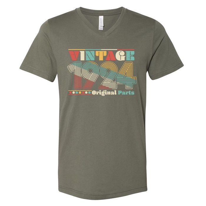 Retro 60s 70s Style Vintage 1924 Original Parts 100th Birthday V-Neck T-Shirt