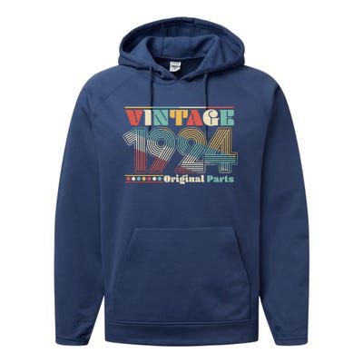 Retro 60s 70s Style Vintage 1924 Original Parts 100th Birthday Performance Fleece Hoodie