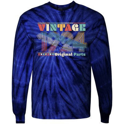 Retro 60s 70s Style Vintage 1924 Original Parts 100th Birthday Tie-Dye Long Sleeve Shirt