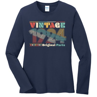 Retro 60s 70s Style Vintage 1924 Original Parts 100th Birthday Ladies Long Sleeve Shirt