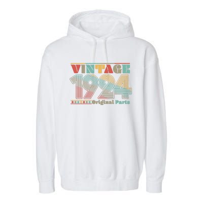 Retro 60s 70s Style Vintage 1924 Original Parts 100th Birthday Garment-Dyed Fleece Hoodie