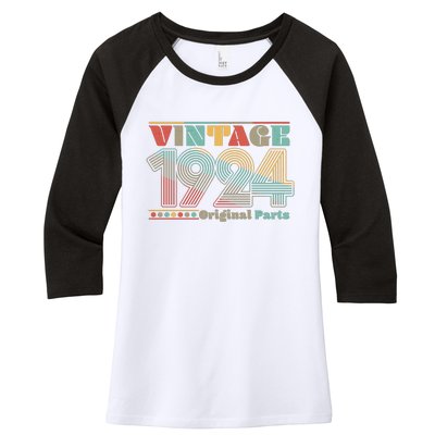 Retro 60s 70s Style Vintage 1924 Original Parts 100th Birthday Women's Tri-Blend 3/4-Sleeve Raglan Shirt