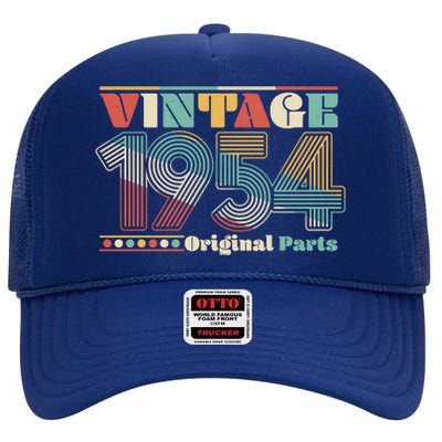 Retro 60s 70s Style Vintage 1954 Original Parts 70th Birthday High Crown Mesh Back Trucker Hat