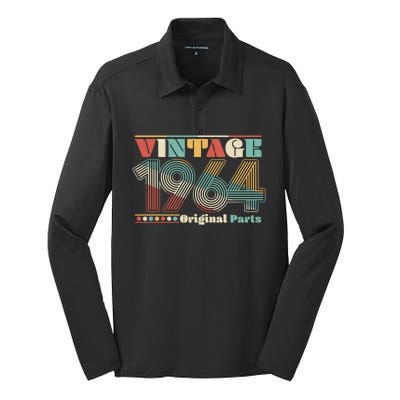 Retro 60s 70s Style Vintage 1964 Original Parts 60th Birthday Silk Touch Performance Long Sleeve Polo